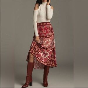 Farm Rio Satin Slip A-Line Paisley Scarf Print Midi Skirt Size S